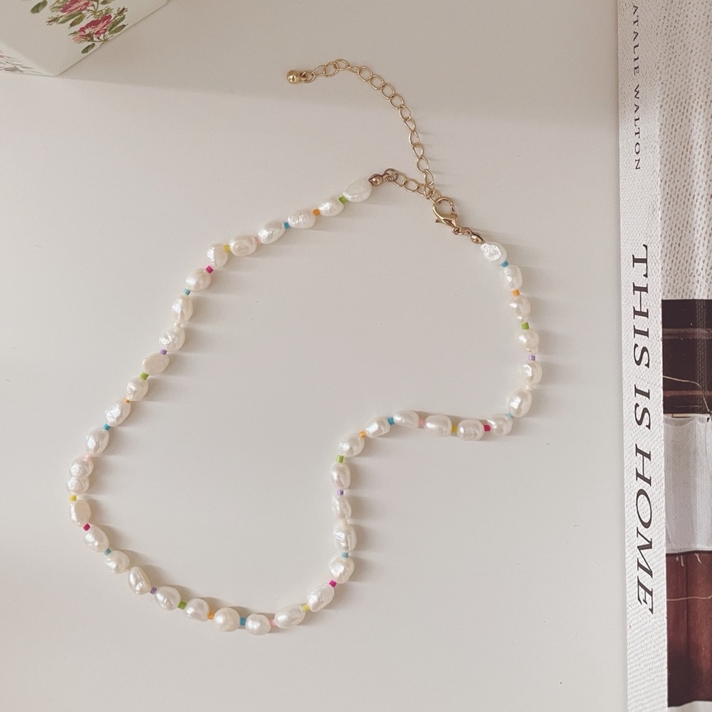 Rainbow Freshwater Pearl Beaded Necklace, Beaded Necklace, Pearl Necklace